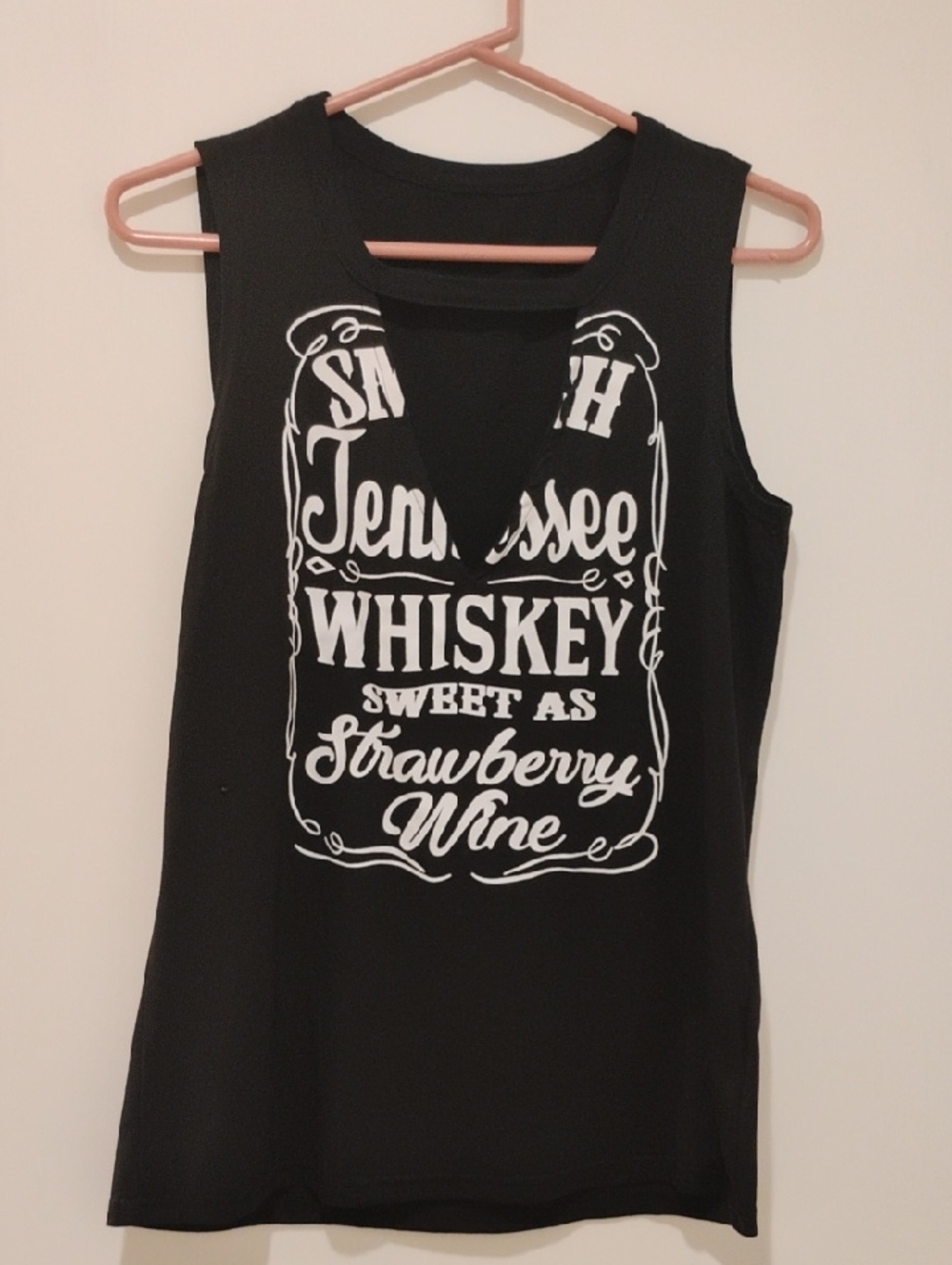 Black Graphic Cutout Tank Top - Tennessee Whiskey Print
